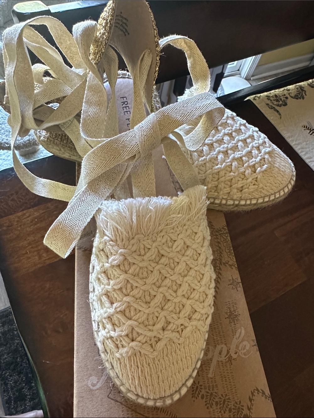 Free People Natural Crochet Espadrille Lace-Up Flats